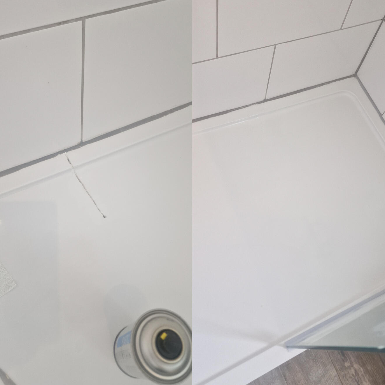 Shower tray crack repair Before and after stone resin shower tray crack repair IN Swansea