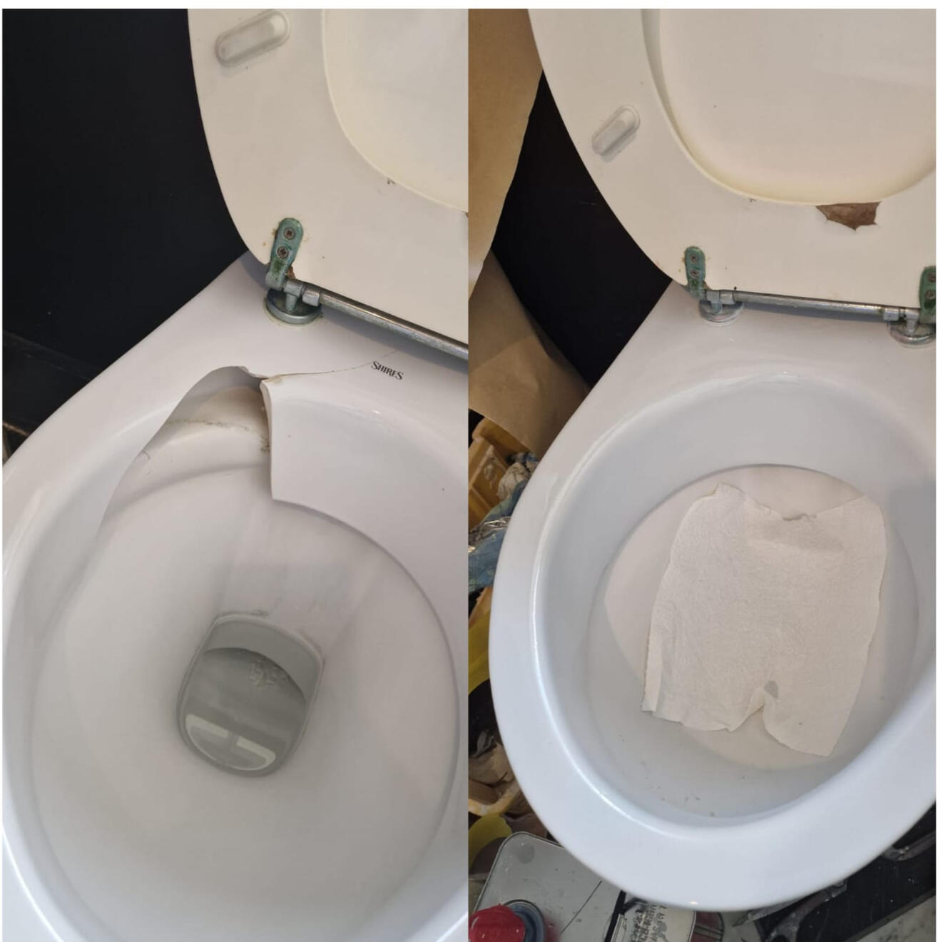 before and after pictures of a ceramic toilet crack repair before and after pictures of a ceramic toilet crack repair in a pub in the center of Swansea